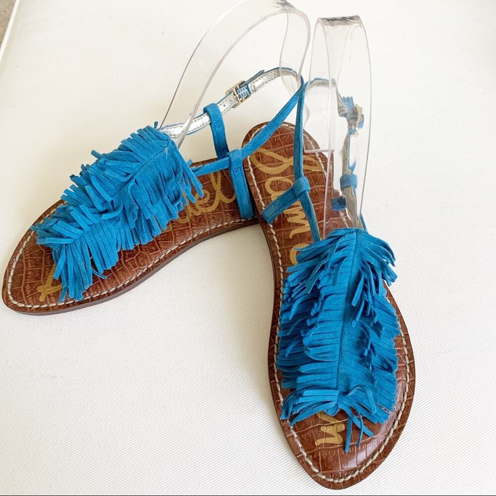 Sam Edelman Malibu Blue Gela Suede Fringe Sandals 6.5